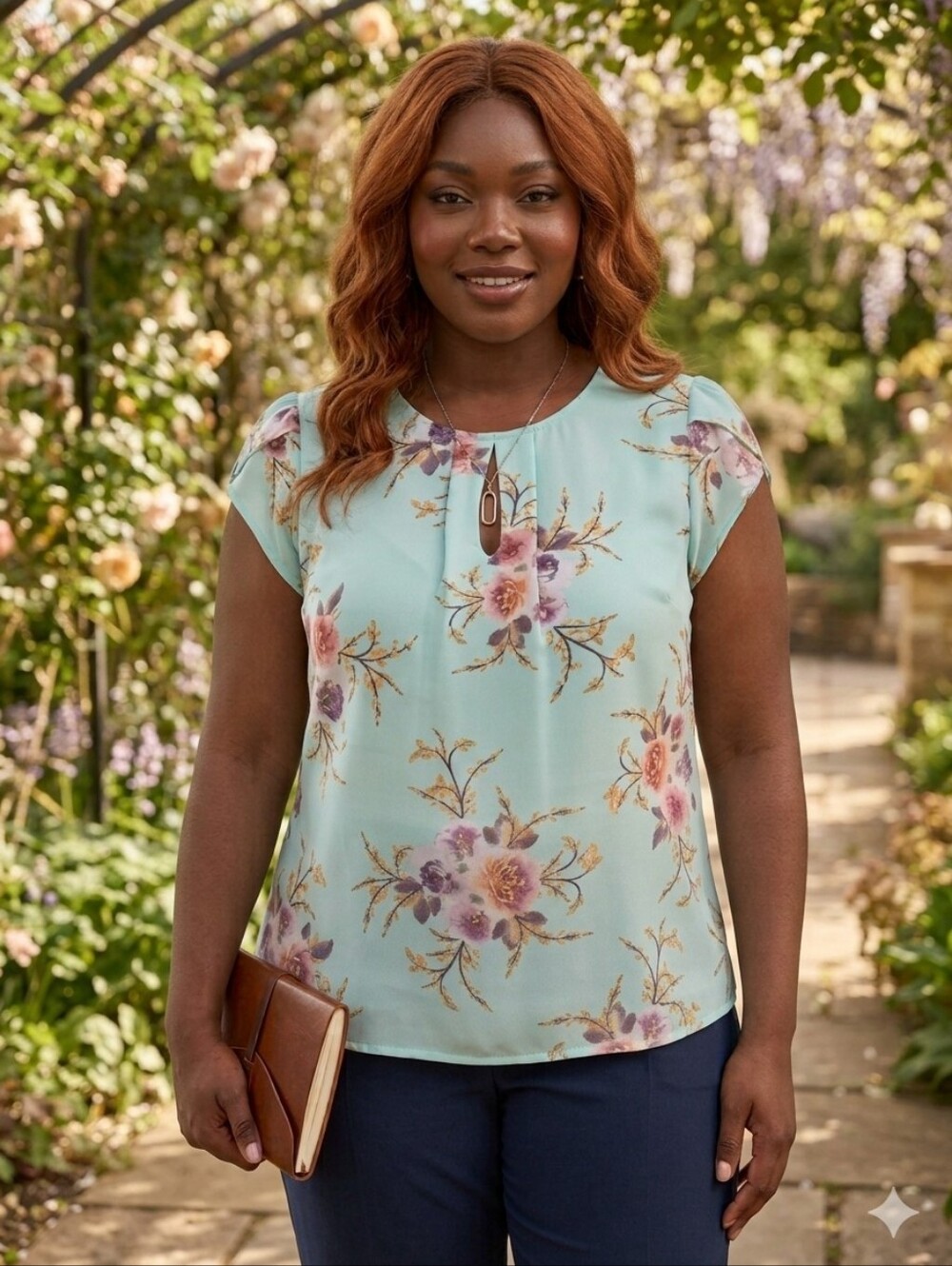 Milumia Mint Green Floral Pleated Cap Sleeve Blouse Top Plus Size 3XL XXXL